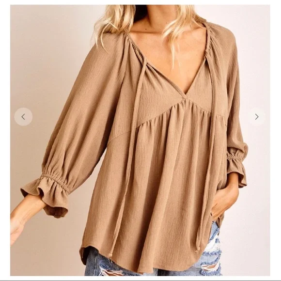 Bohemian chic Ruffle Sleeve V neck Woven Top - Picture 7 of 7